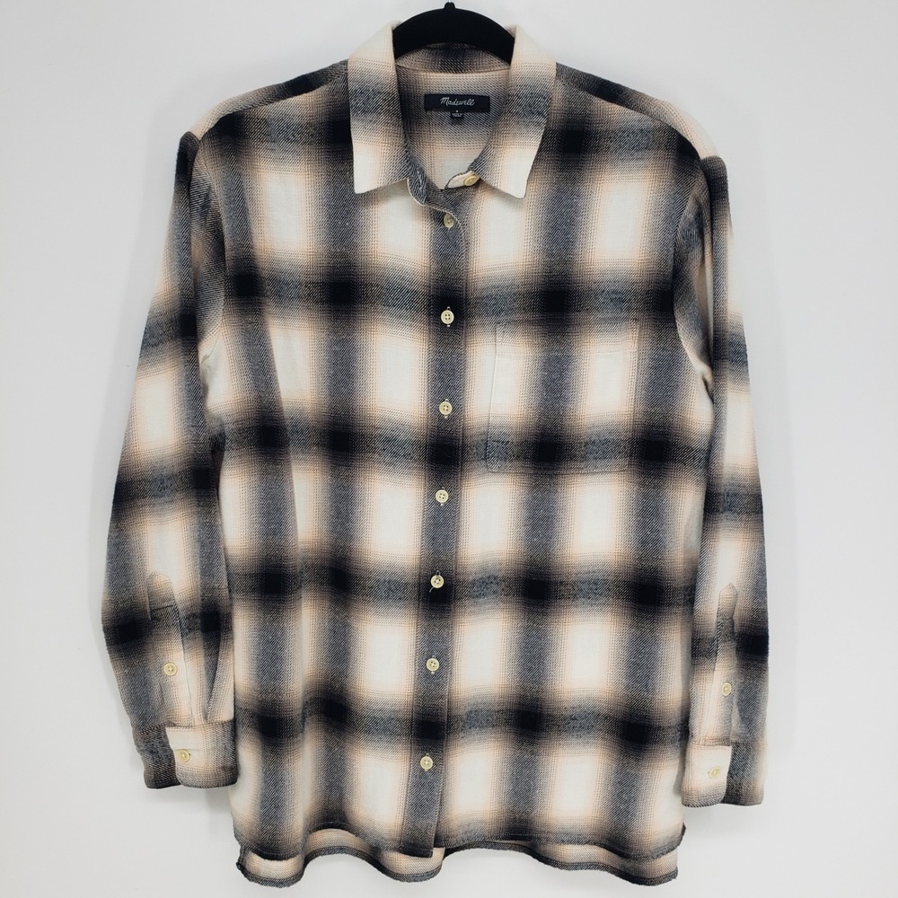 Madewell Flannel Oversized Ex-Boyfriend Shirt Womens Sz S Plaid Button Up Black